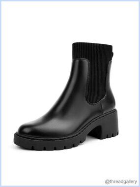 Chelsea Boots Platform Chunky Heel Lug Sole Faux Leather Womens Ankle Boots